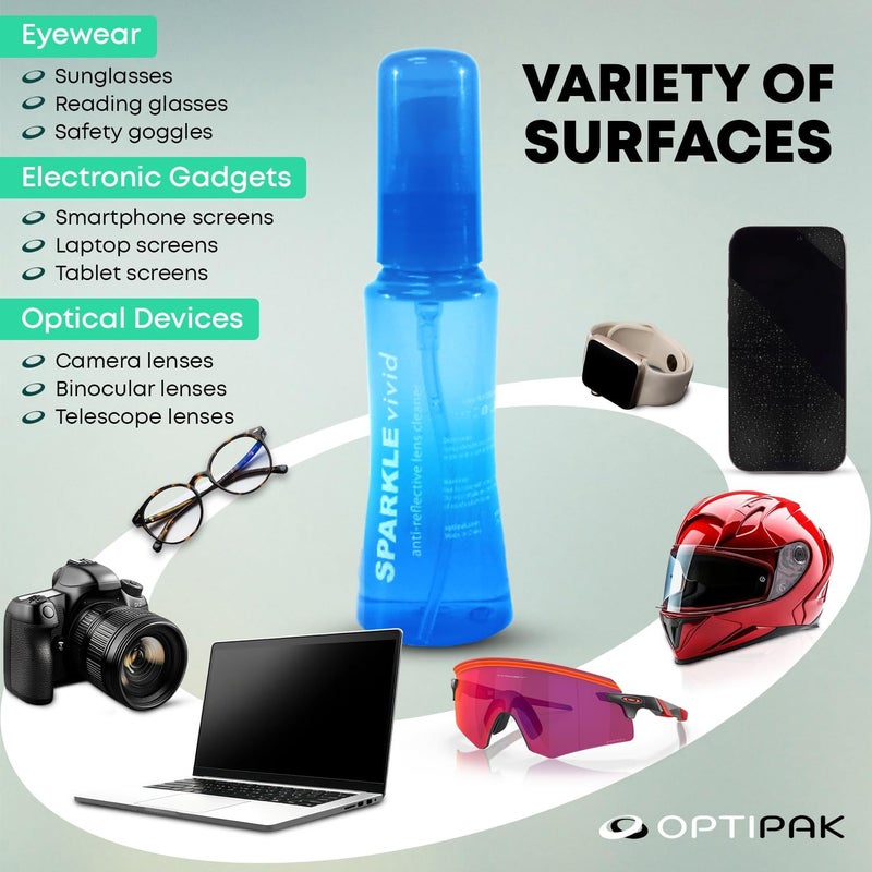 OPTIPAK Sparkle Vivid Anti-Reflective Safe Lens Cleaner Spray Kit - (2) 2oz Glasses Cleaner Spray & (2) Microfiber Cloth for Eyeglasses, Sunglasses, Lenses, Screens and Camera Cleaning Kit (4 Piece Set) - Image 5